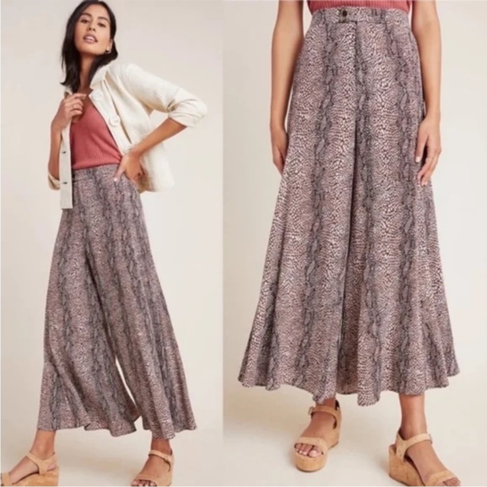 Anthropologie Skirted Wide-Leg Pants Reptile Snake Print Size‎ 6